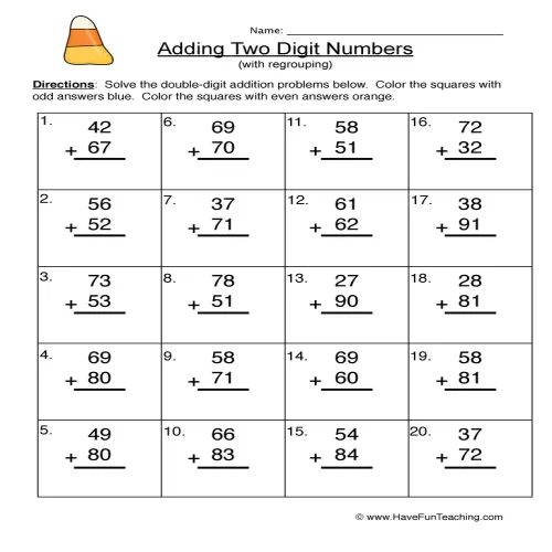 Double Digit Addition Regrouping Worksheet by Teach Simple