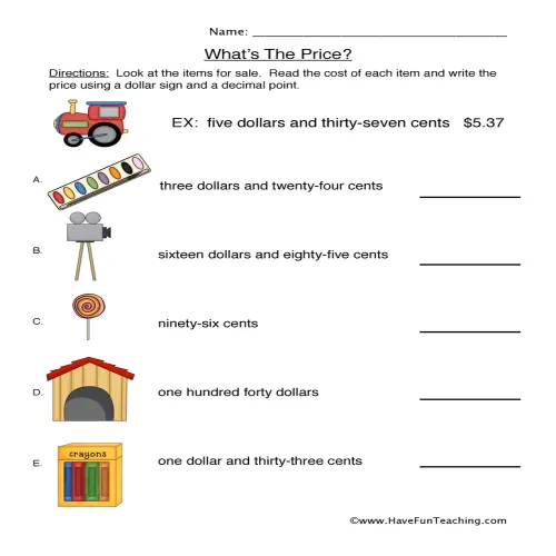 Whats the Price Worksheet by Teach Simple