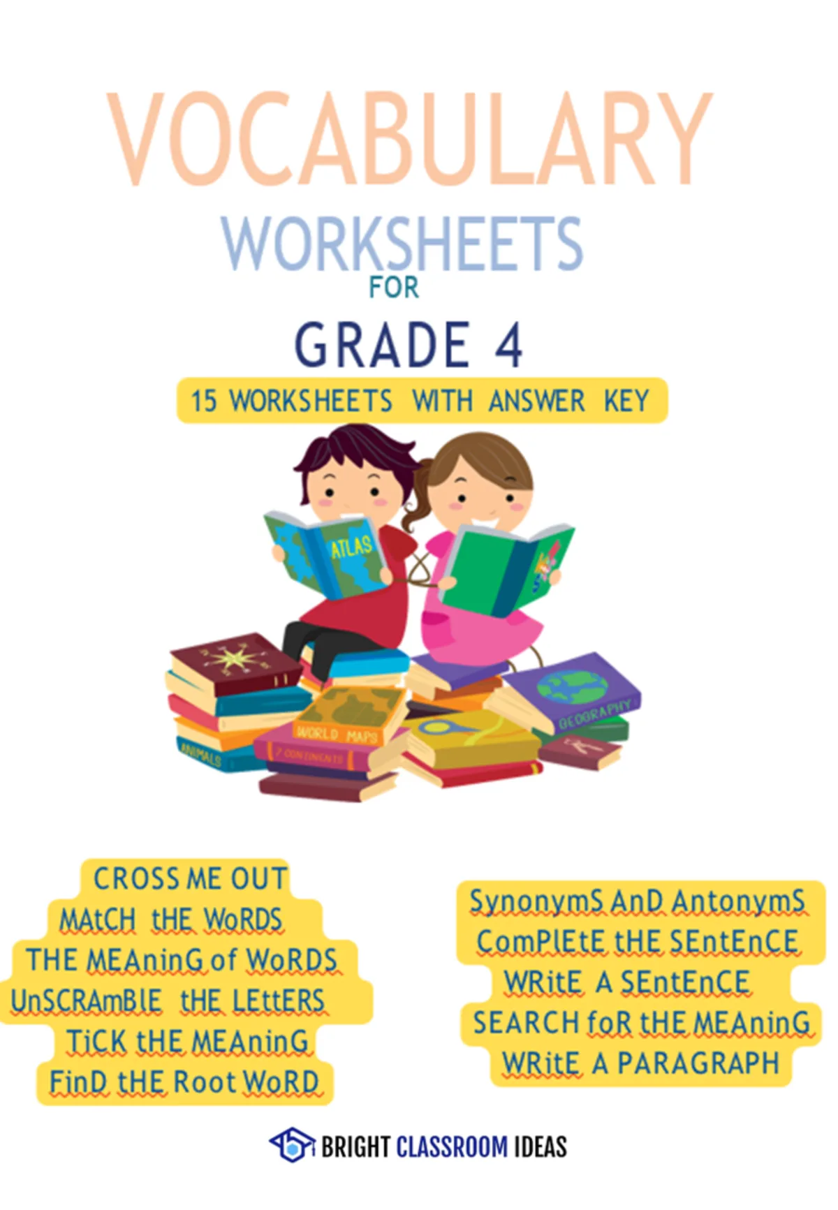 An educational teaching resource from Bright Classroom Ideas Marketplace entitled 15 Vocabulary Worksheets for Grade 4 downloadable at Teach Simple.