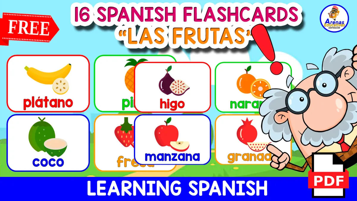 An educational teaching resource from EDITORIAL LAURA EDUCA entitled 16 FREE FLASHCARDS IN SPANISH | "Las Frutas" downloadable at Teach Simple.