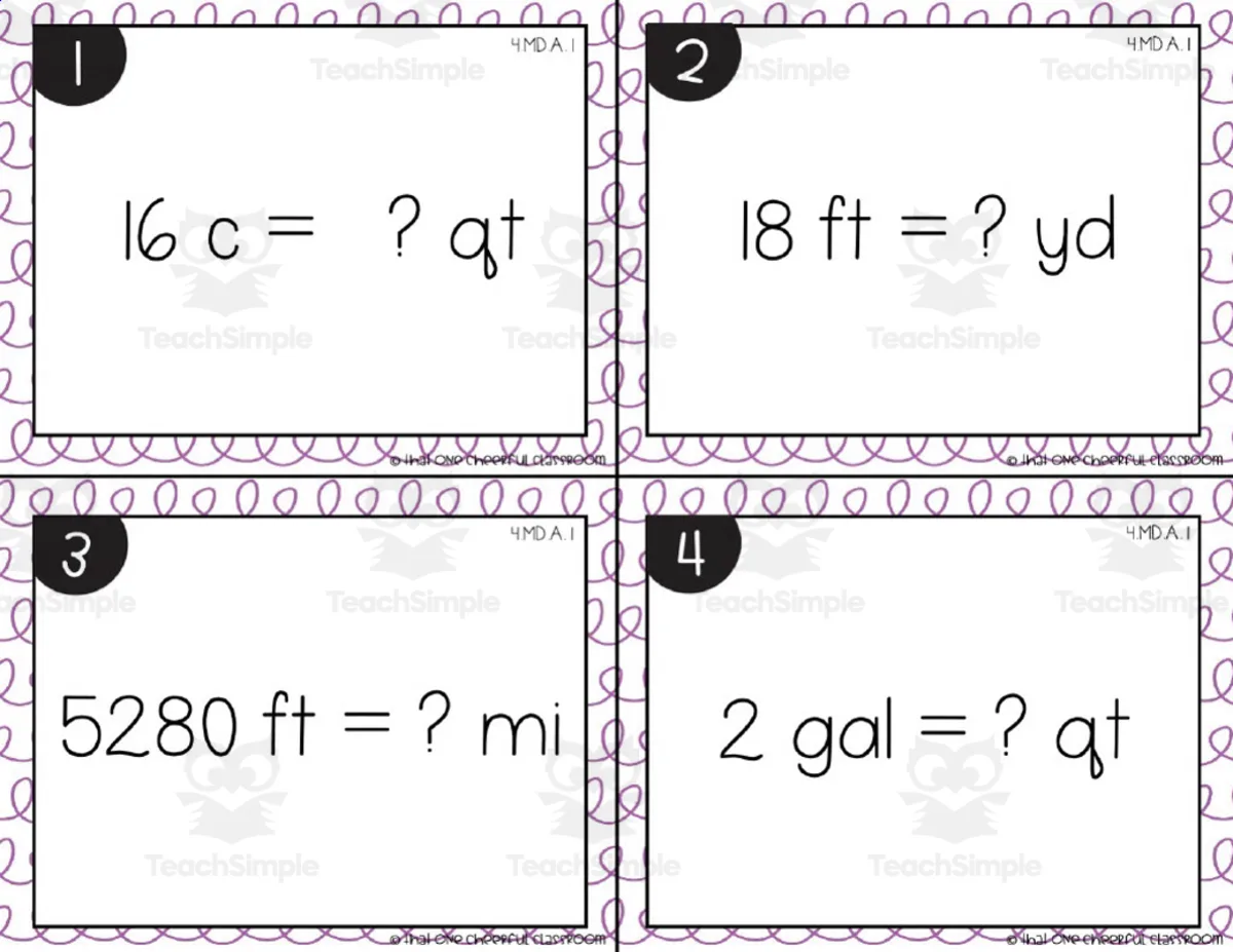 An educational teaching resource from That One Cheerful Classroom entitled 4th Grade Measurement Task Cards downloadable at Teach Simple.
