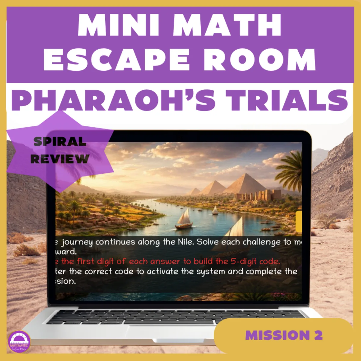 An educational teaching resource from Matemaths entitled 6th Grade Math Spiral Review Escape Room Week 2 Day 2 downloadable at Teach Simple.