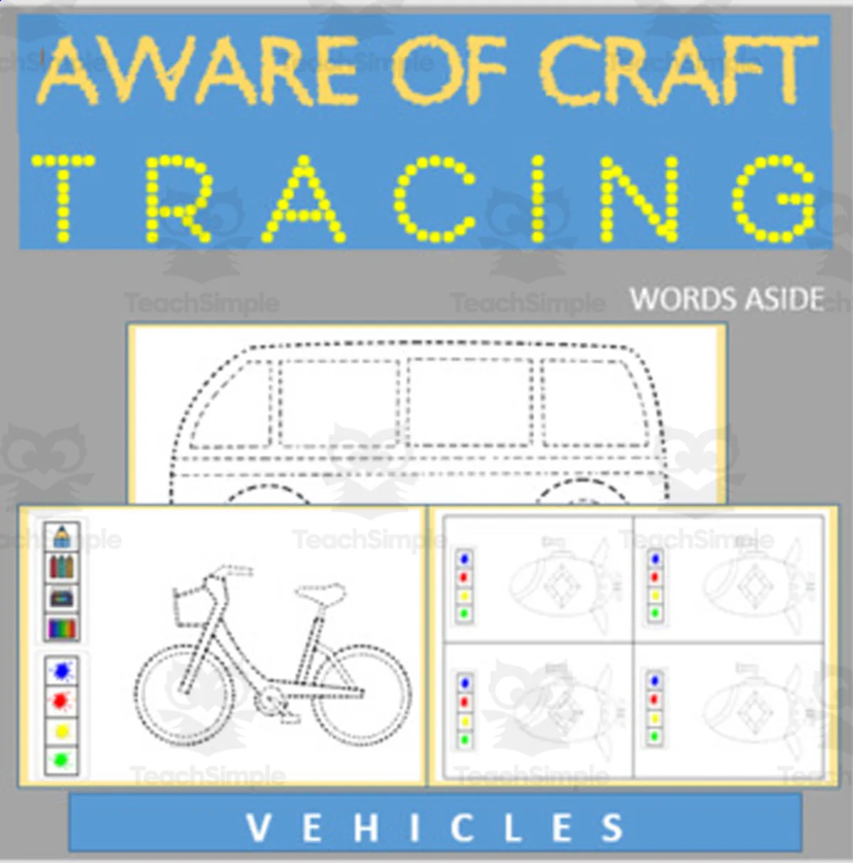 An educational teaching resource from WORDS ASIDE entitled Aware of Craft - Tracing Vehicles Pack downloadable at Teach Simple.