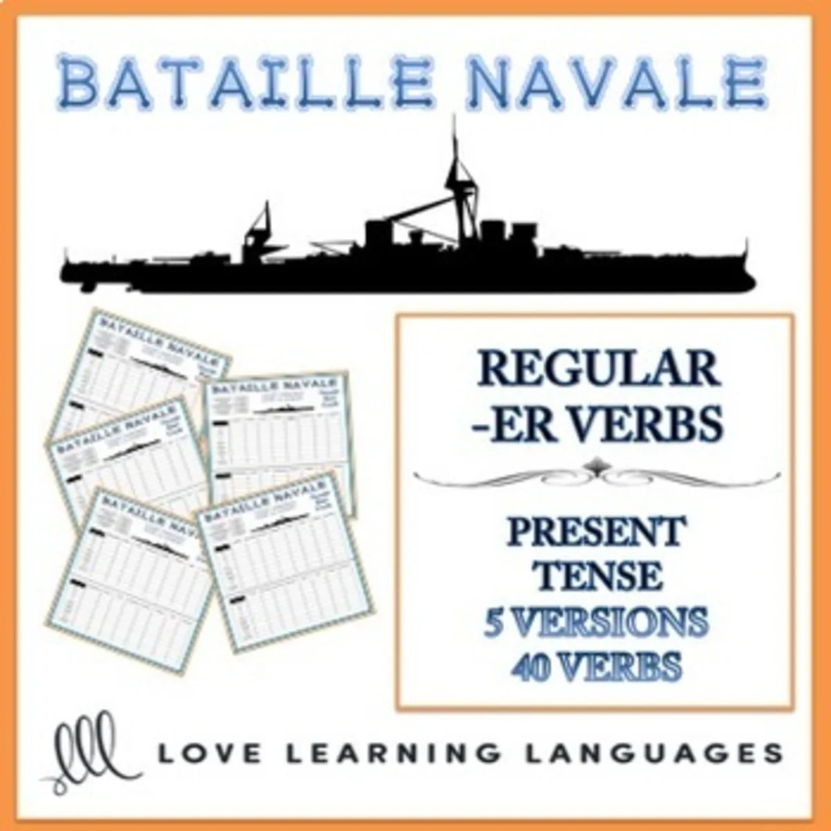 An educational teaching resource from Love Learning Languages entitled Bataille Navale - Regular French -ER Verbs downloadable at Teach Simple.