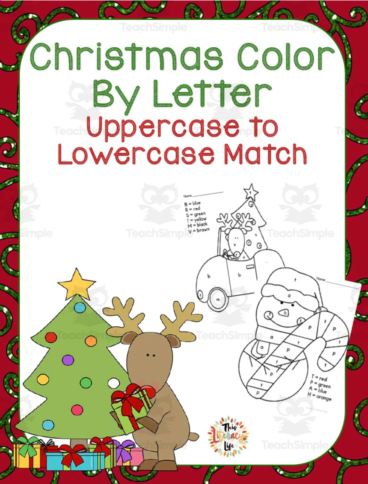 An educational teaching resource from Literacy Life entitled Christmas Color by Letter | Uppercase to Lowercase Match downloadable at Teach Simple.
