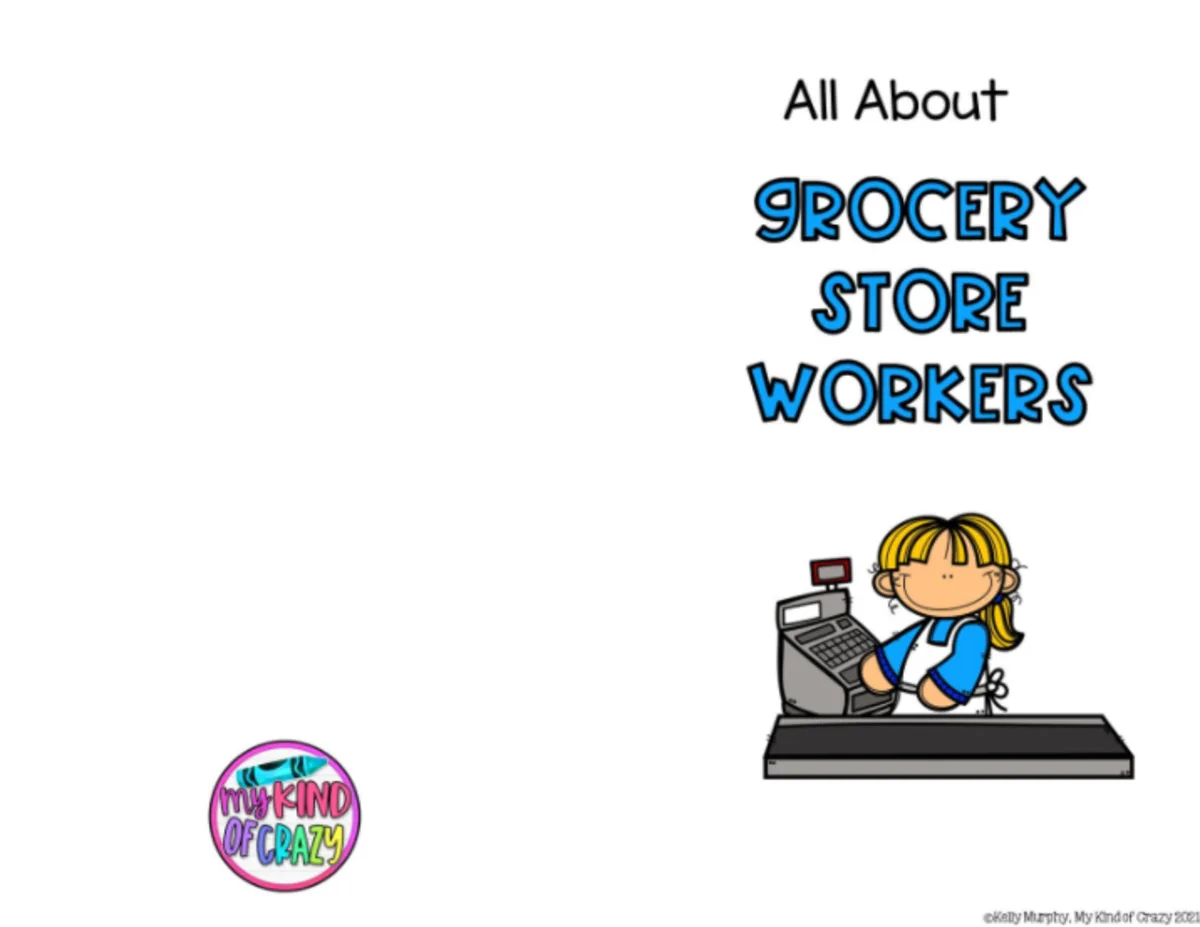 An educational teaching resource from My Kind of Crazy entitled Community Helpers Grocery Store - Adapted Book, Printable, Color and BW downloadable at Teach Simple.