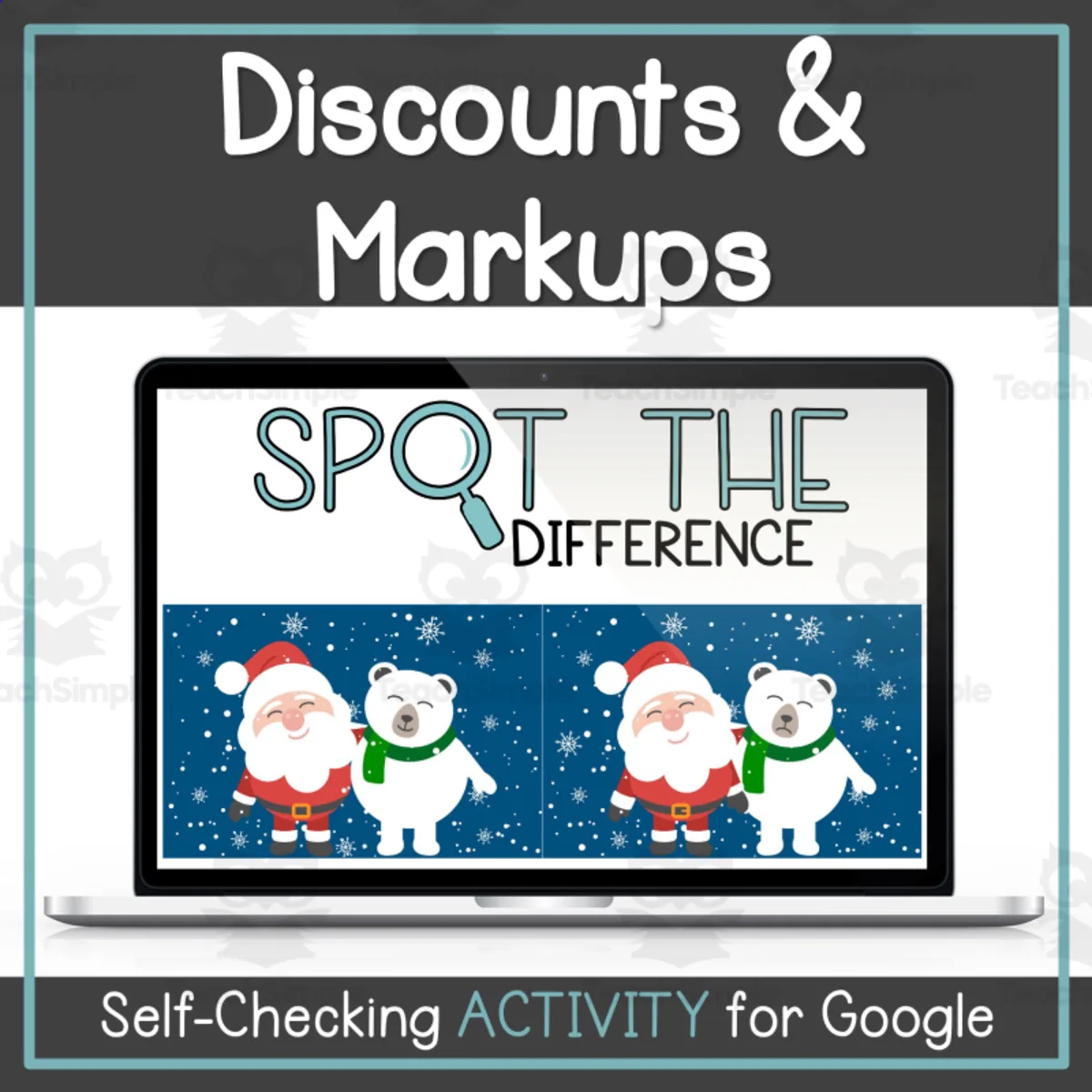 An educational teaching resource from Digitally Yours Shop entitled Discount and Markup Digital Self-Checking Activity downloadable at Teach Simple.