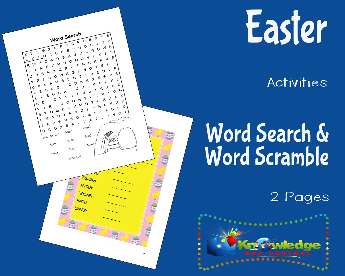 An educational teaching resource from Knowledge Box Central entitled Easter Activities: Word Search & Word Scramble downloadable at Teach Simple.