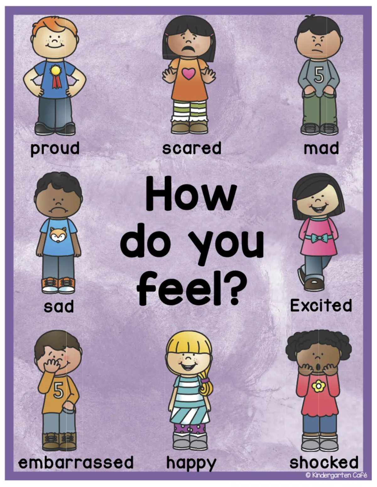 An educational teaching resource from Kindergarten Cafe entitled Emotions Sign - How Do You Feel? Printable downloadable at Teach Simple.