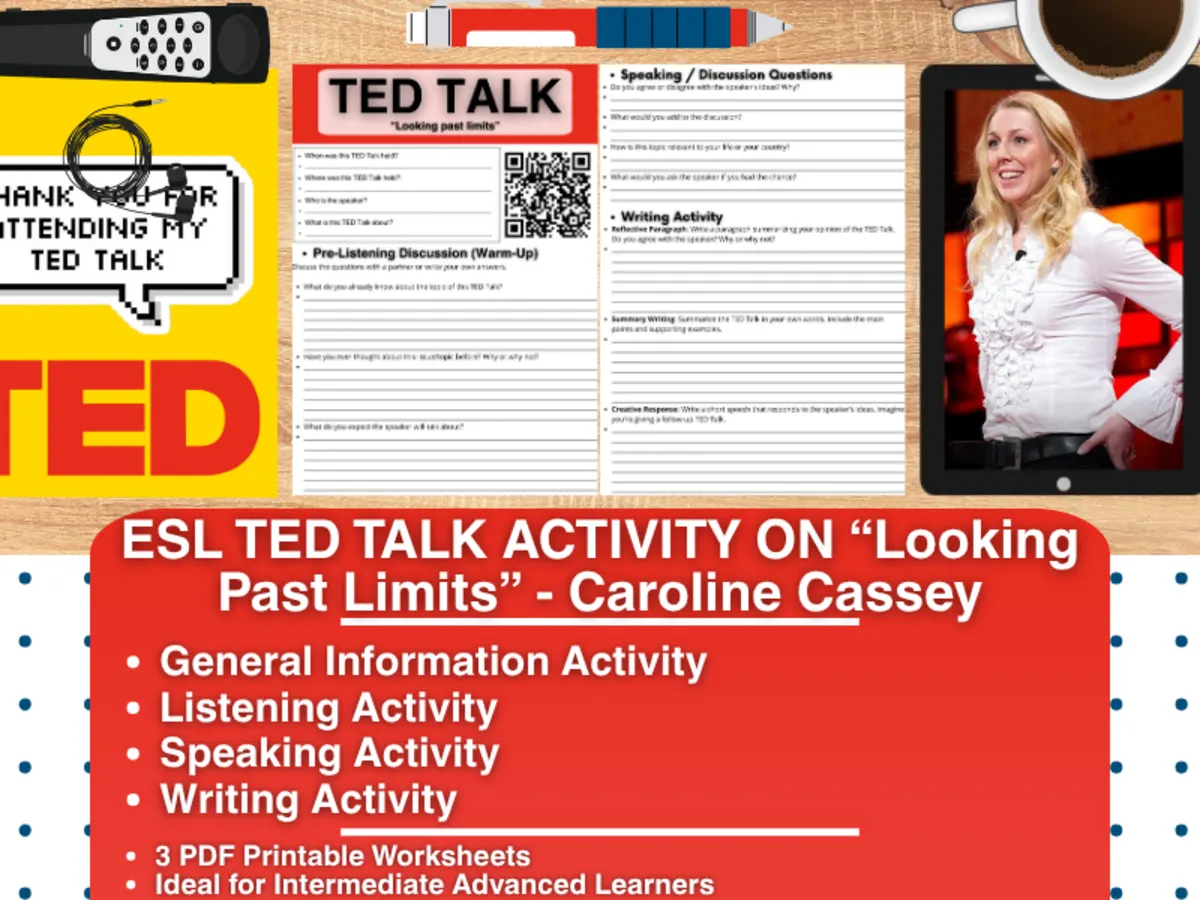 An educational teaching resource from Learning with Alan entitled ESL TED Talk Activity - Looking Past Limits - Caroline Cassey downloadable at Teach Simple.