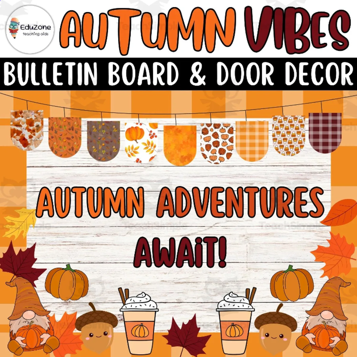 An educational teaching resource from Style Your Classroom entitled Fall Bulletin Board & Door Decor Kit: Autumn Classroom Decorations downloadable at Teach Simple.