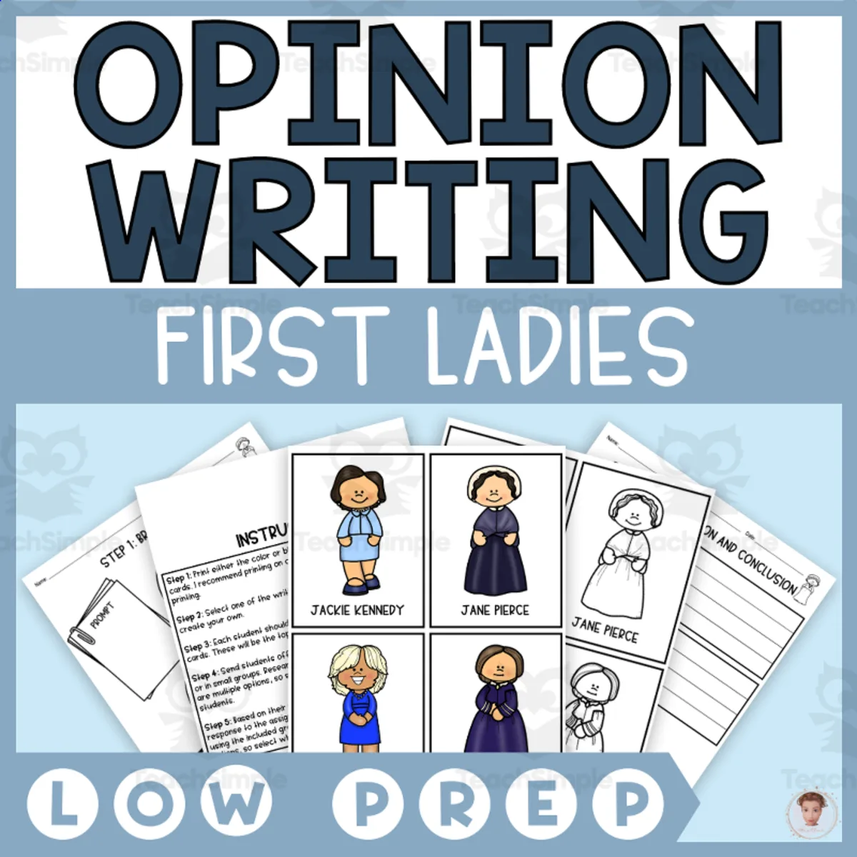 An educational teaching resource from Heather Huhman entitled First Ladies Opinion Writing Step-by-Step (Would You Rather) downloadable at Teach Simple.