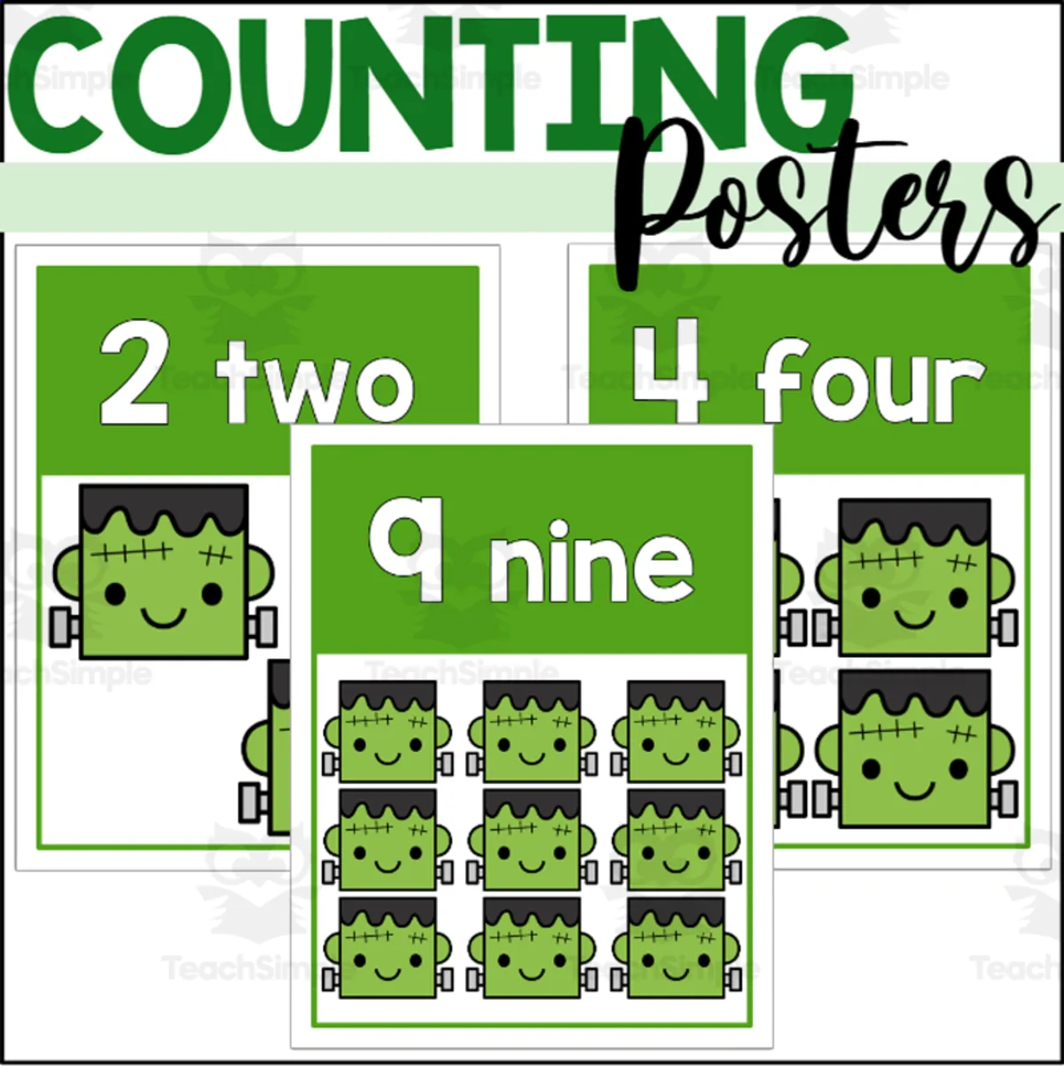 An educational teaching resource from The Connett Connection entitled Frankenstein Counting Posters 1-10 downloadable at Teach Simple.