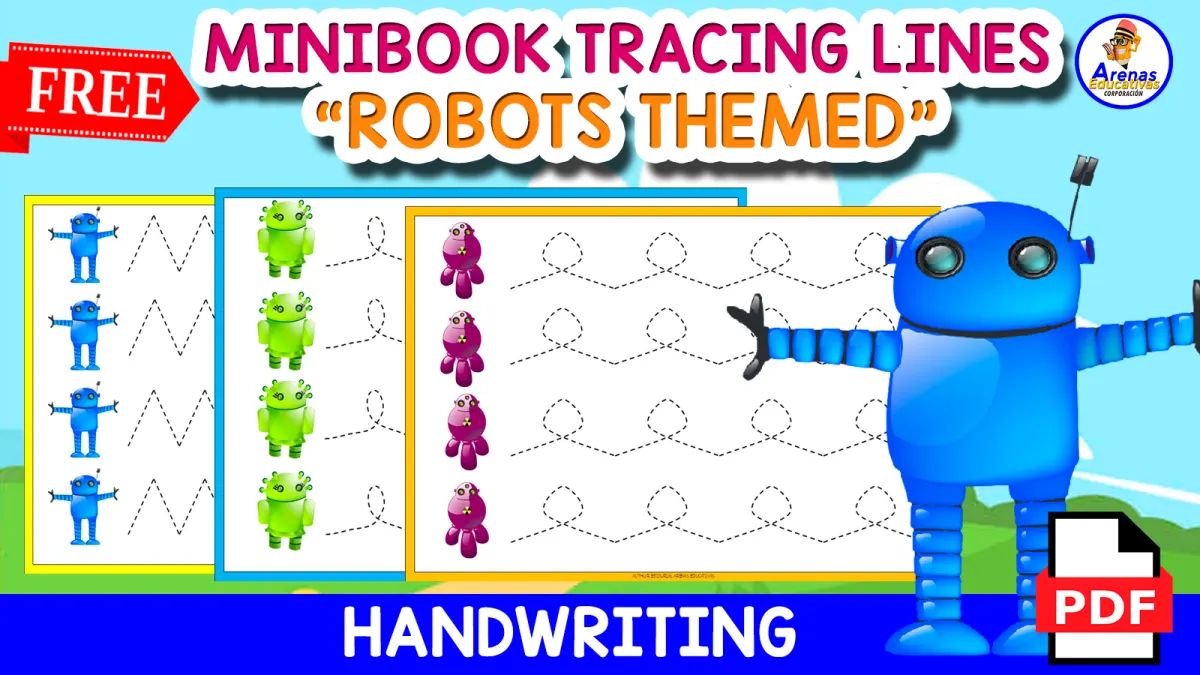 An educational teaching resource from EDITORIAL LAURA EDUCA entitled FREE MINIBOOK OF TRACING LINES | Robot Themed for Kids downloadable at Teach Simple.