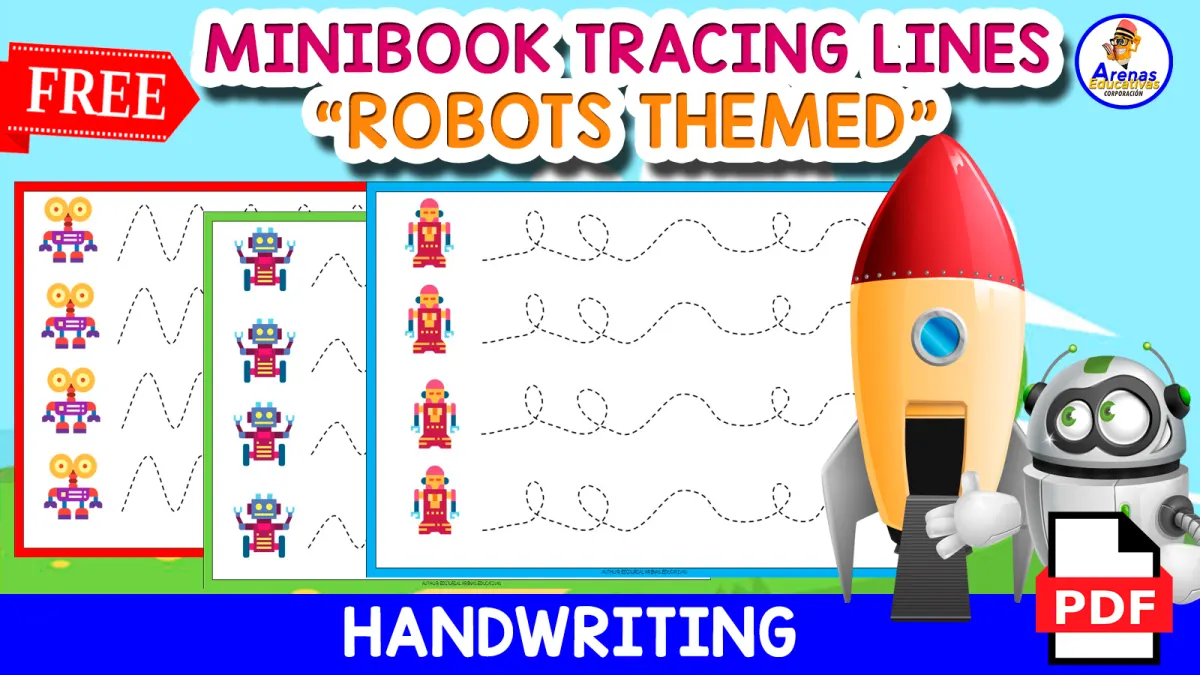 An educational teaching resource from EDITORIAL LAURA EDUCA entitled FREE MINIBOOK TRACING LINES | Robot Themed downloadable at Teach Simple.