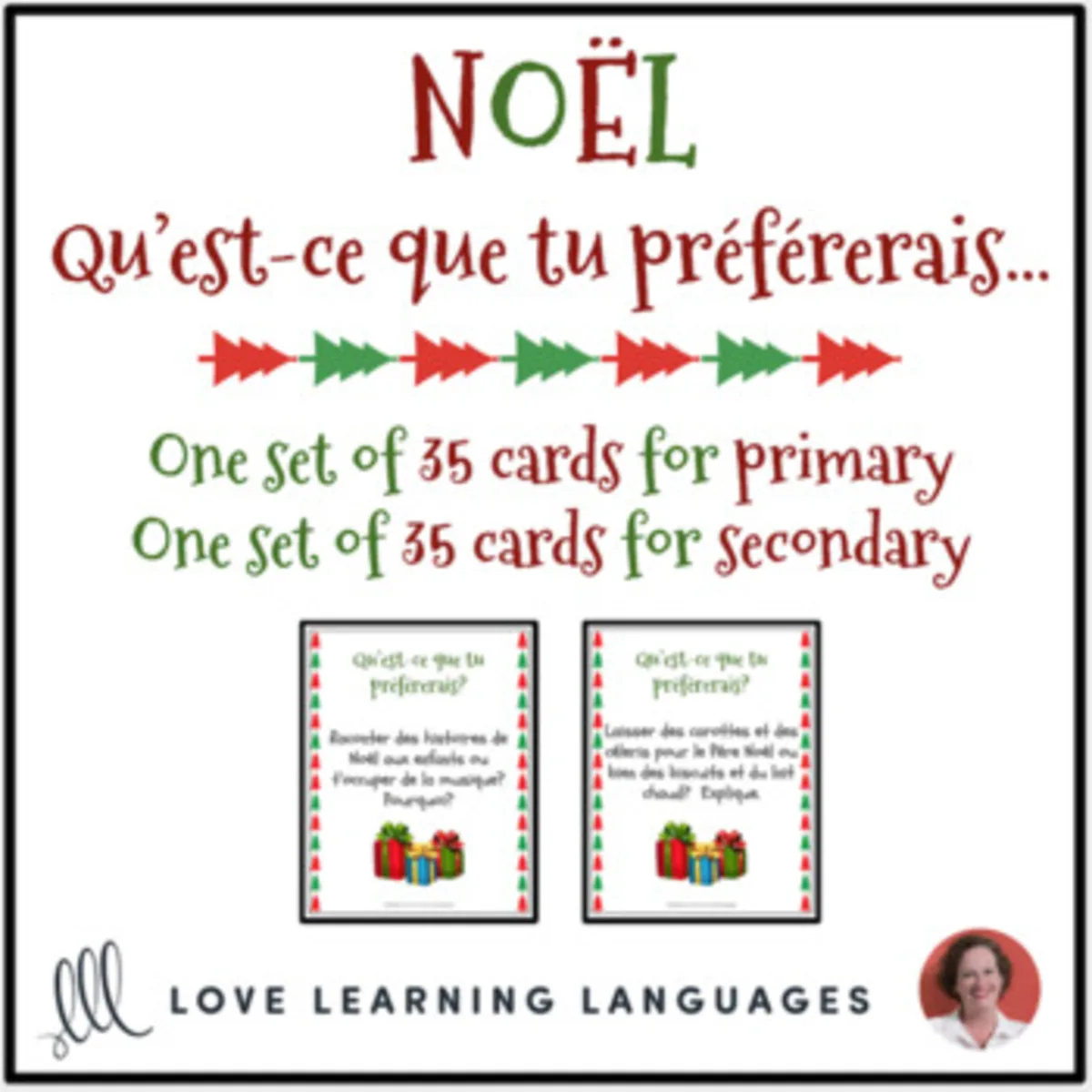 An educational teaching resource from Love Learning Languages entitled French: I'd Rather... Christmas Task Cards downloadable at Teach Simple.