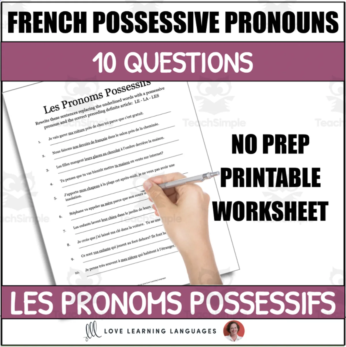 An educational teaching resource from Love Learning Languages entitled French Possessive Pronouns - Worksheet or Quiz 2 downloadable at Teach Simple.