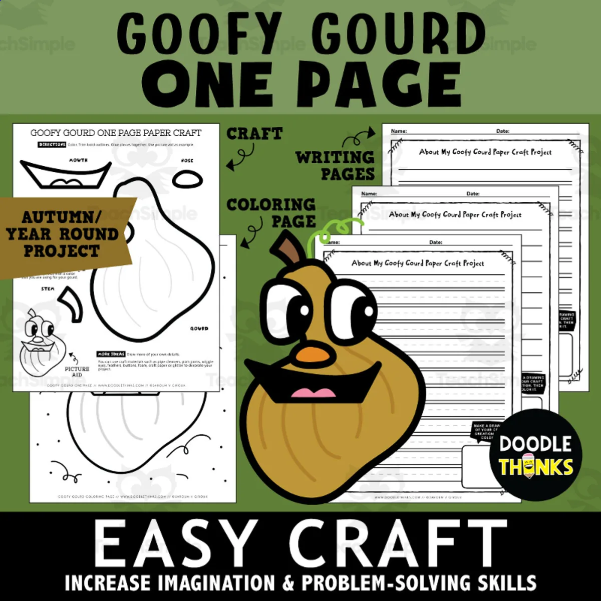 An educational teaching resource from Doodle Thinks entitled Goofy Gourd One Page Paper Craft Activities | Plant or Farm Theme downloadable at Teach Simple.