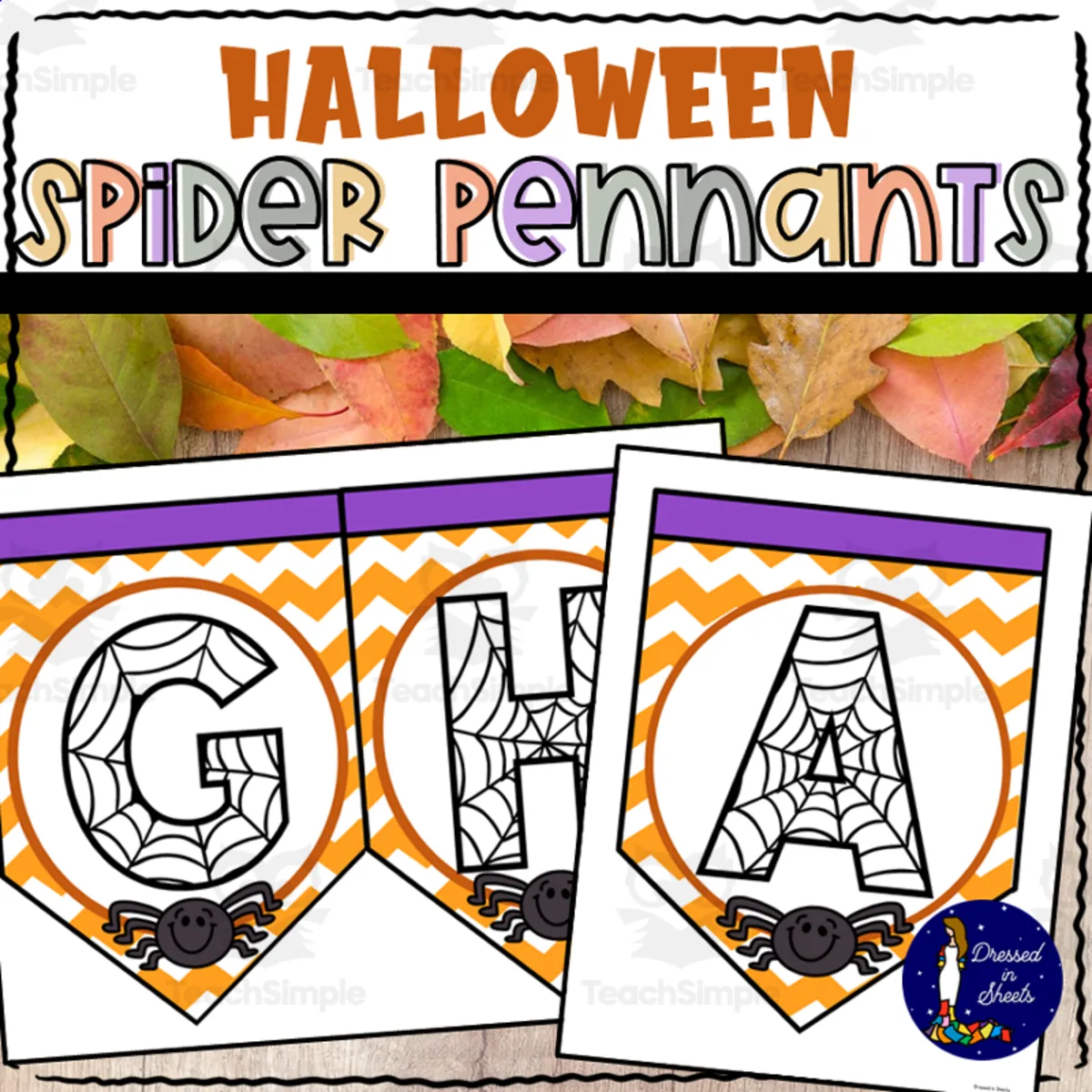 An educational teaching resource from Soumara Siddiqui entitled Halloween Cobweb Pennants downloadable at Teach Simple.
