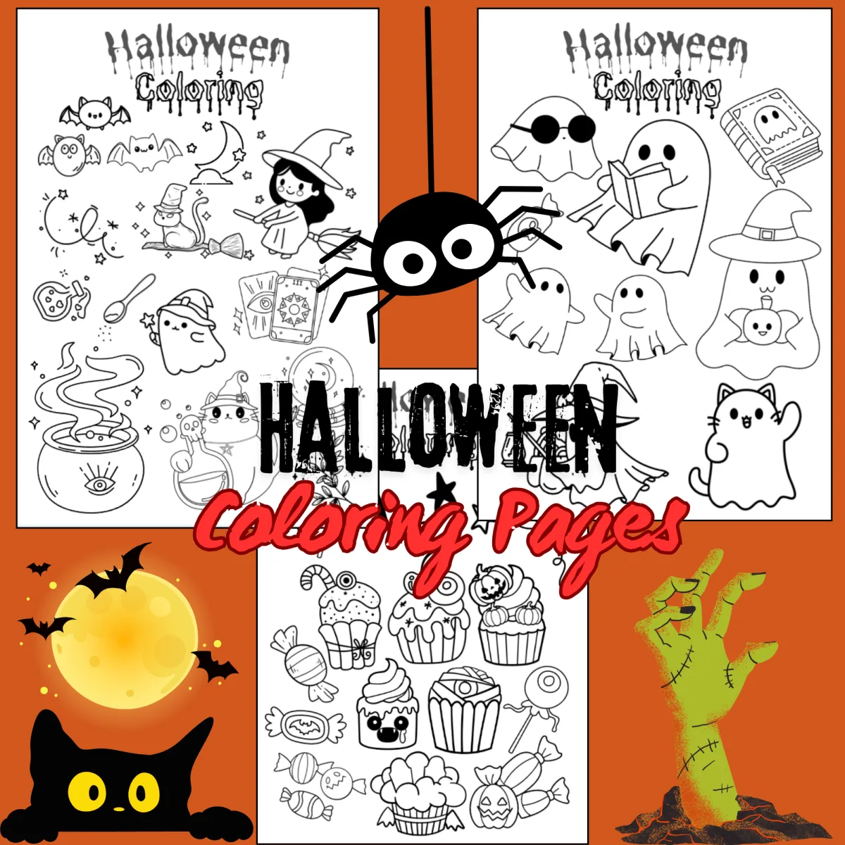 An educational teaching resource from Cutie worksheets986 entitled Halloween Coloring Pages | Cute & Spooky Printables for Kids downloadable at Teach Simple.