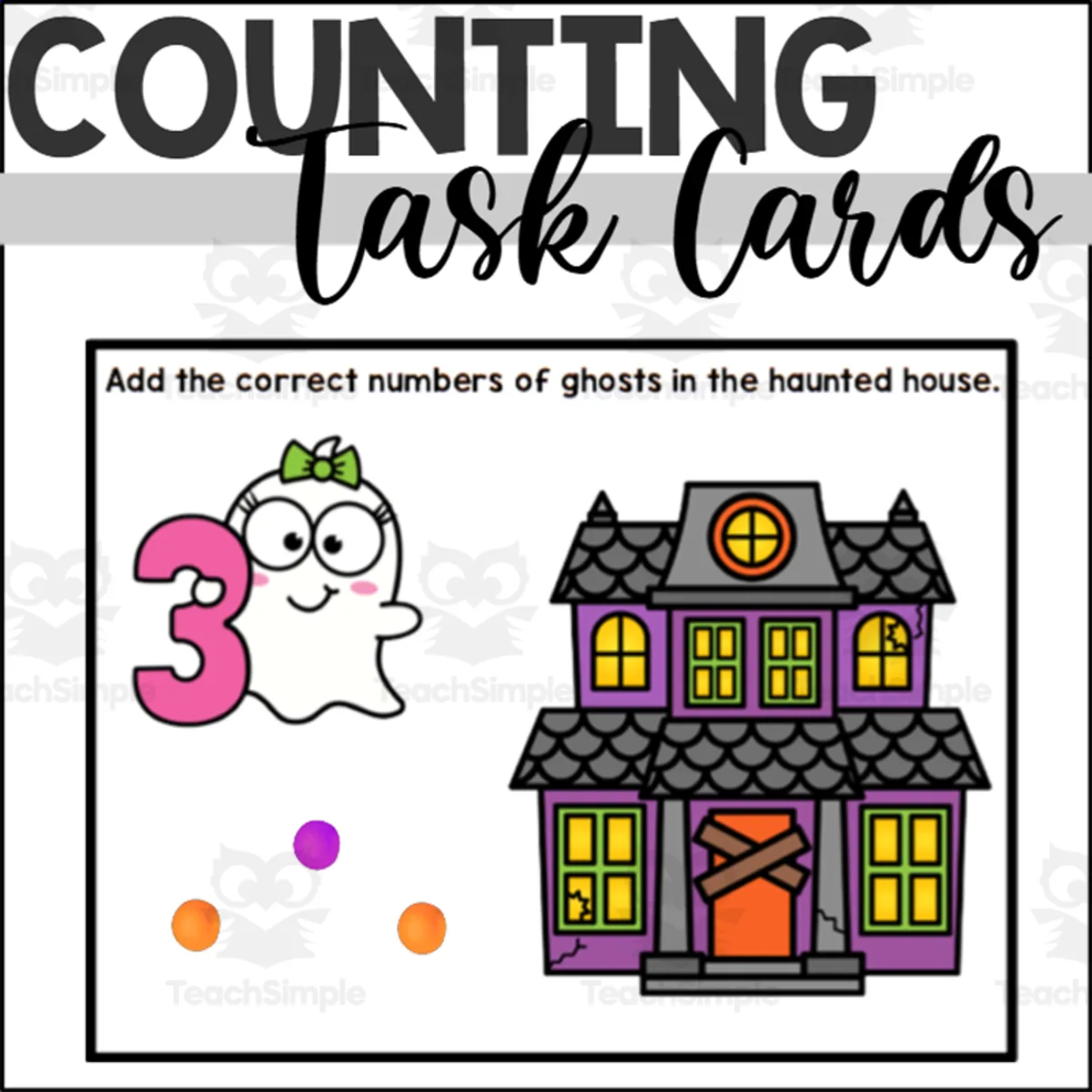 An educational teaching resource from The Connett Connection entitled Halloween Counting to 10 Fine Motor Task Cards with Ghosts downloadable at Teach Simple.