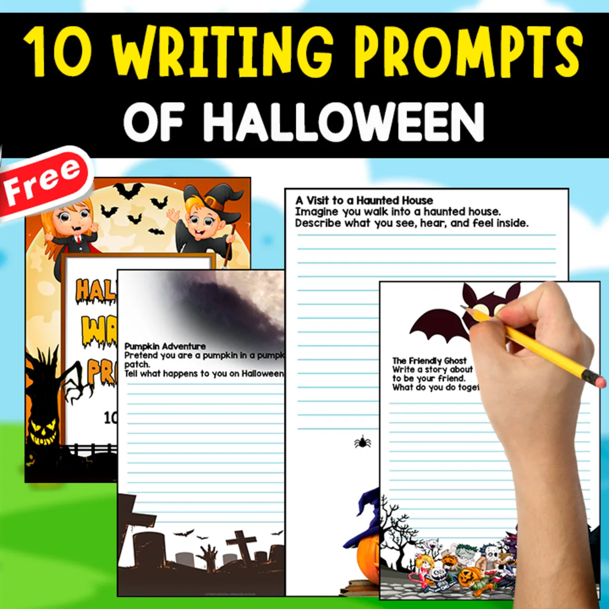 An educational teaching resource from EDITORIAL LAURA EDUCA entitled HALLOWEEN WRITING PROMPTS | 10 FREE WORKSHEETS downloadable at Teach Simple.