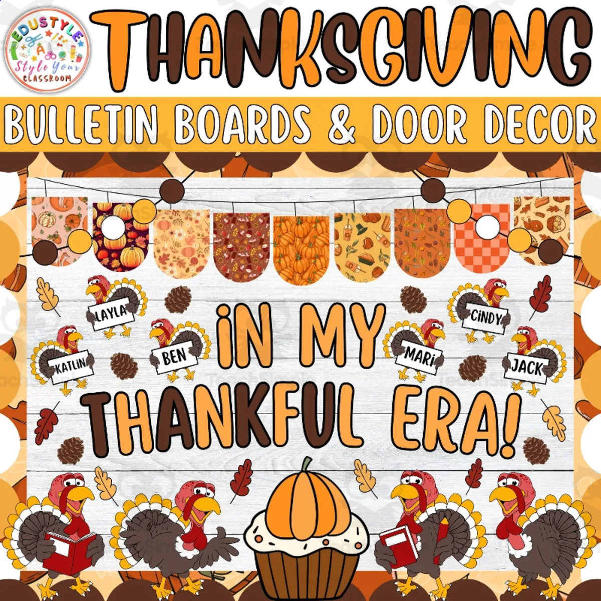 An educational teaching resource from Style Your Classroom entitled In My Thankful: Thanksgiving & Fall Bulletin Board or Door Decor Kit downloadable at Teach Simple.