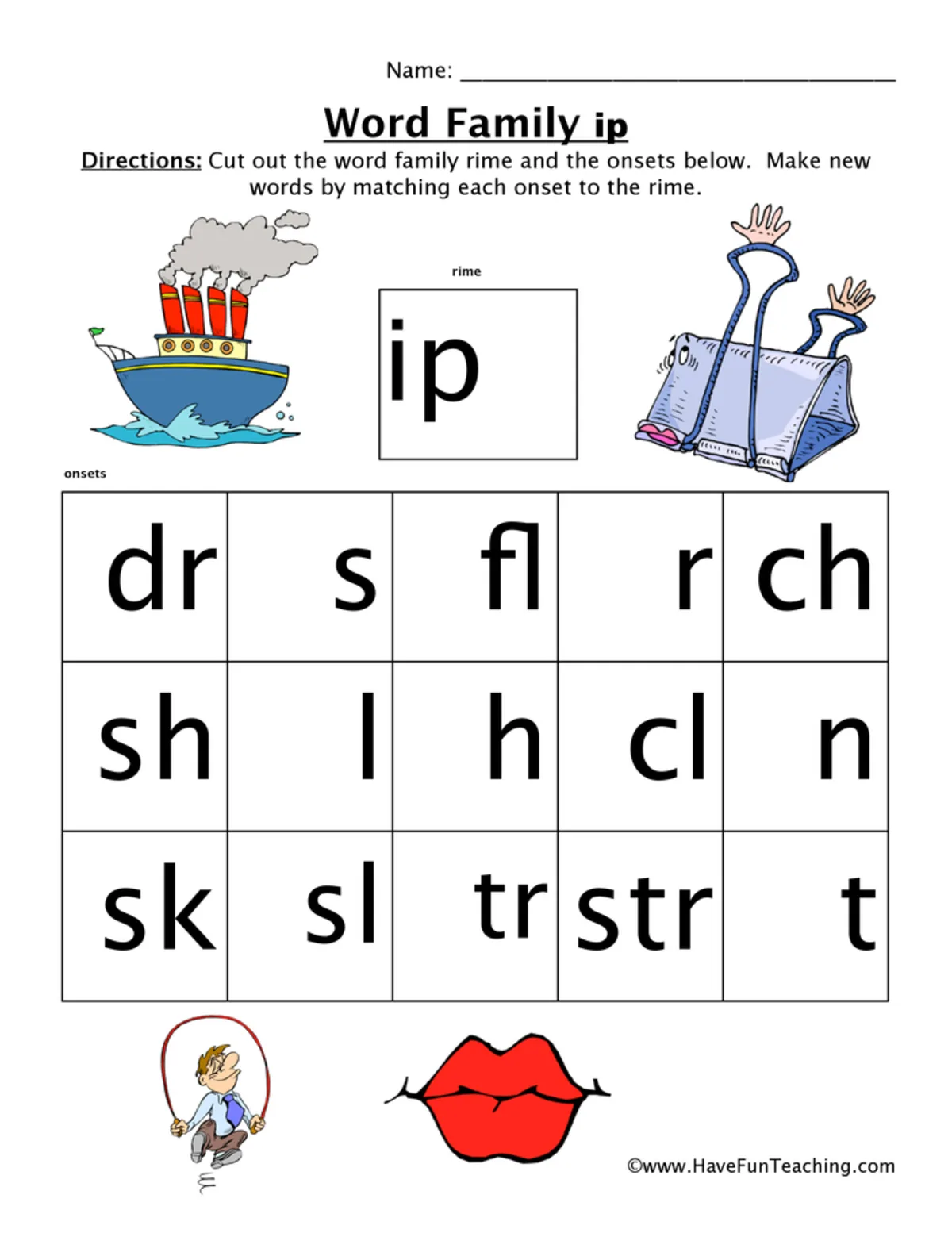 An educational teaching resource from Have Fun Teaching entitled IP Word Family Worksheet downloadable at Teach Simple.
