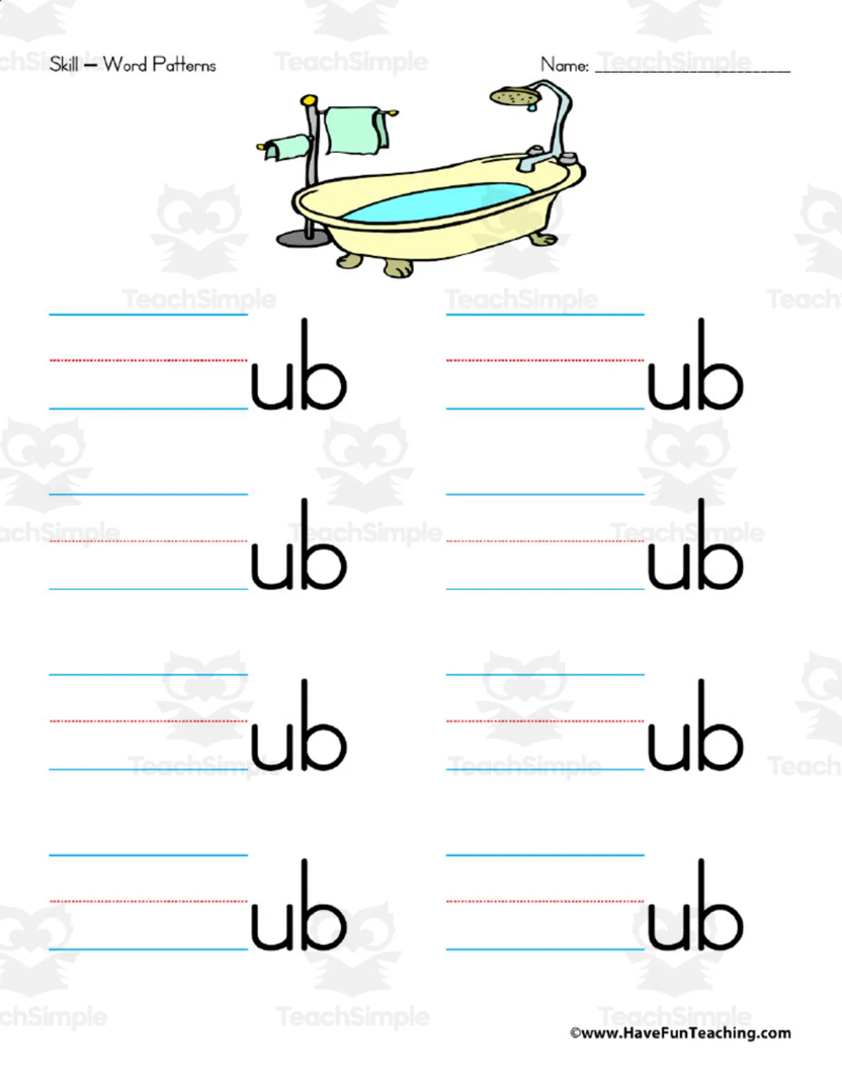 An educational teaching resource from Have Fun Teaching entitled Letter U Word Families Worksheet downloadable at Teach Simple.