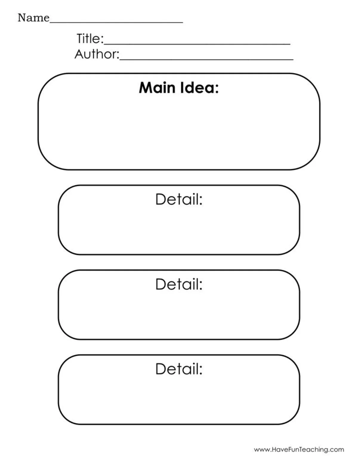 An educational teaching resource from Have Fun Teaching entitled Main Idea and Three Details Graphic Organizer Worksheet downloadable at Teach Simple.