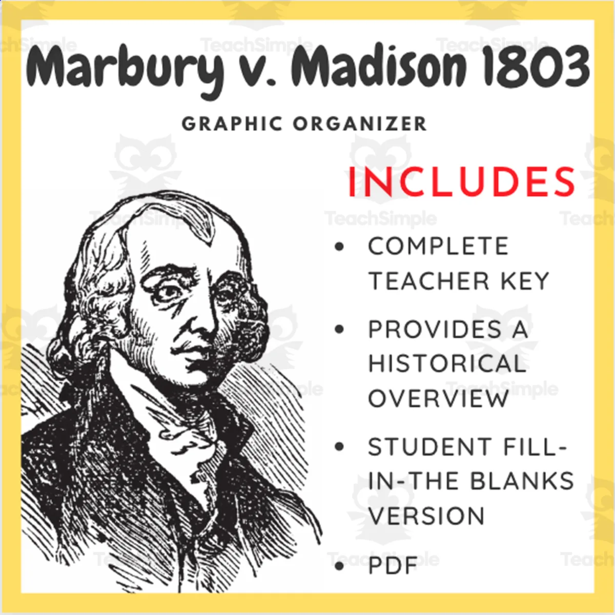 An educational teaching resource from EduPal Learning entitled Marbury v. Madison 1803: Case Brief downloadable at Teach Simple.