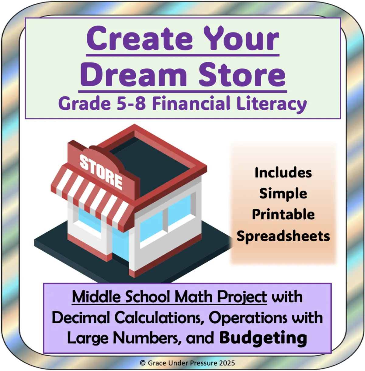 An educational teaching resource from Grace Under Pressure entitled Math Project: Create your Dream Store: Decimal Calculations and Budgeting downloadable at Teach Simple.
