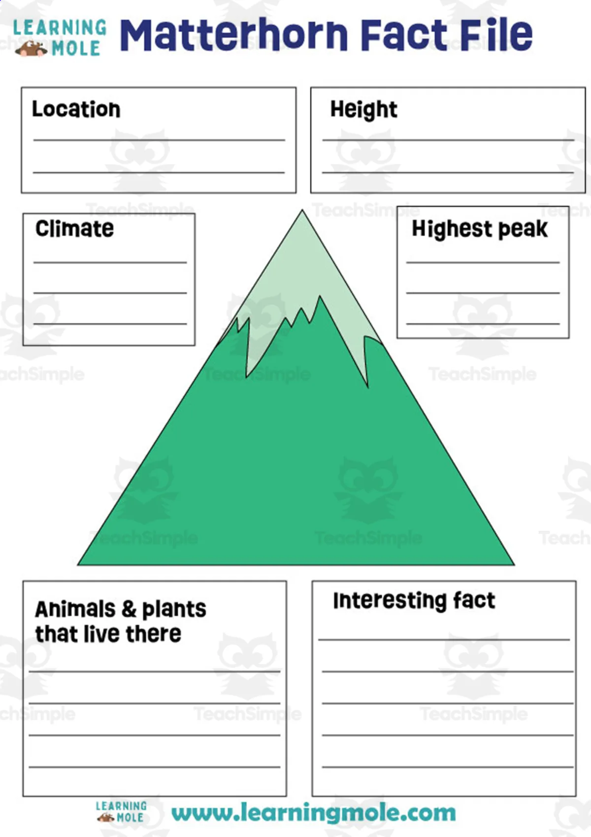 An educational teaching resource from Educational Voice entitled Matterhorn Activity downloadable at Teach Simple.