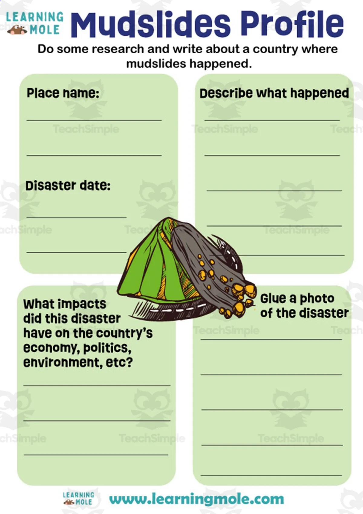 An educational teaching resource from Educational Voice entitled Mudslides Activity downloadable at Teach Simple.