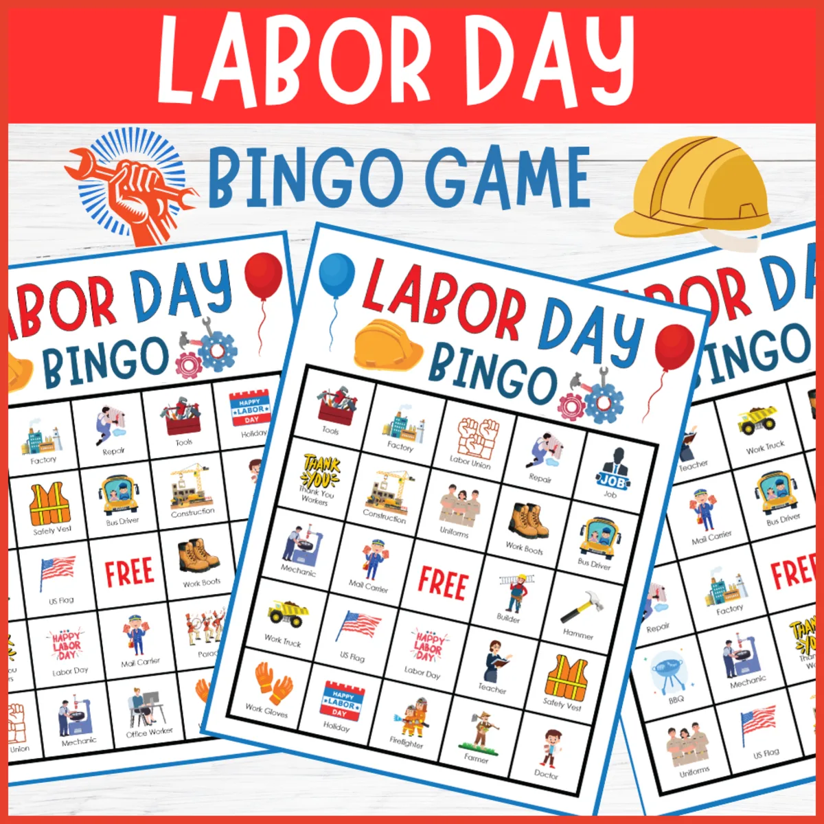 An educational teaching resource from Perfect_Printables entitled No Prep labor day bingo community helpers, jobs, tools game downloadable at Teach Simple.