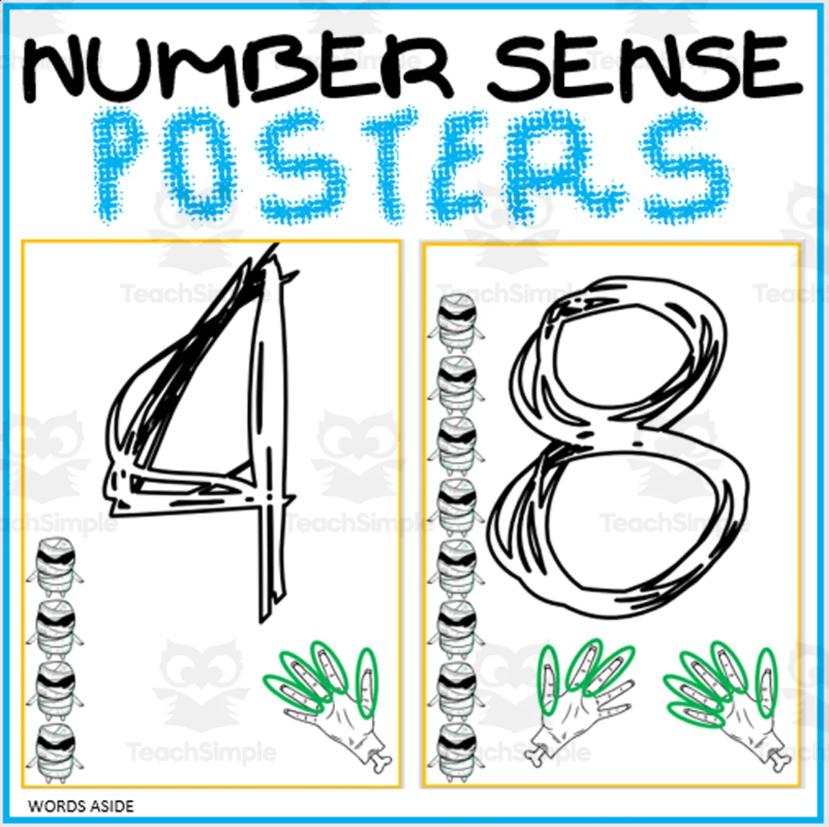 An educational teaching resource from WORDS ASIDE entitled NUMBER SENSE 1-9 POSTER MATS | HALLOWEEN downloadable at Teach Simple.