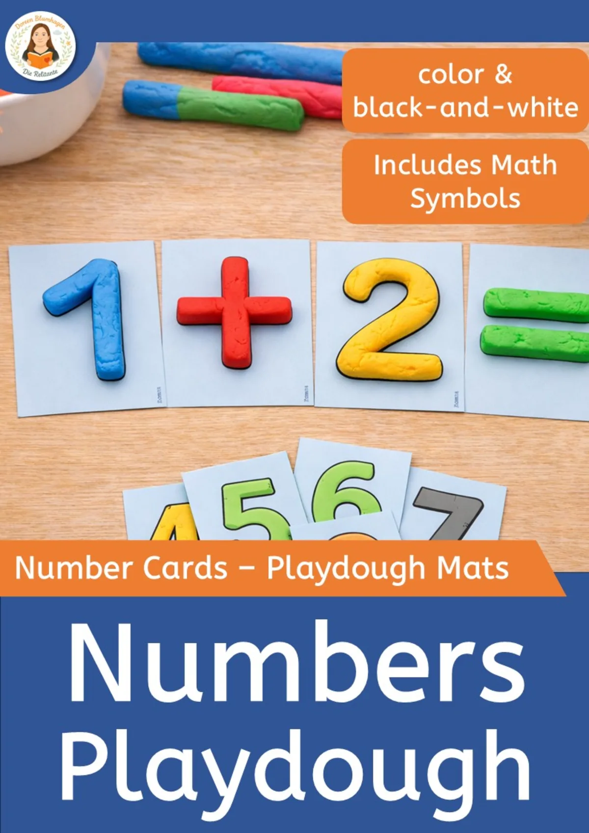 An educational teaching resource from Die Relitante entitled Numbers Playdough Mats – Numbers 0–9 and Math Symbols downloadable at Teach Simple.