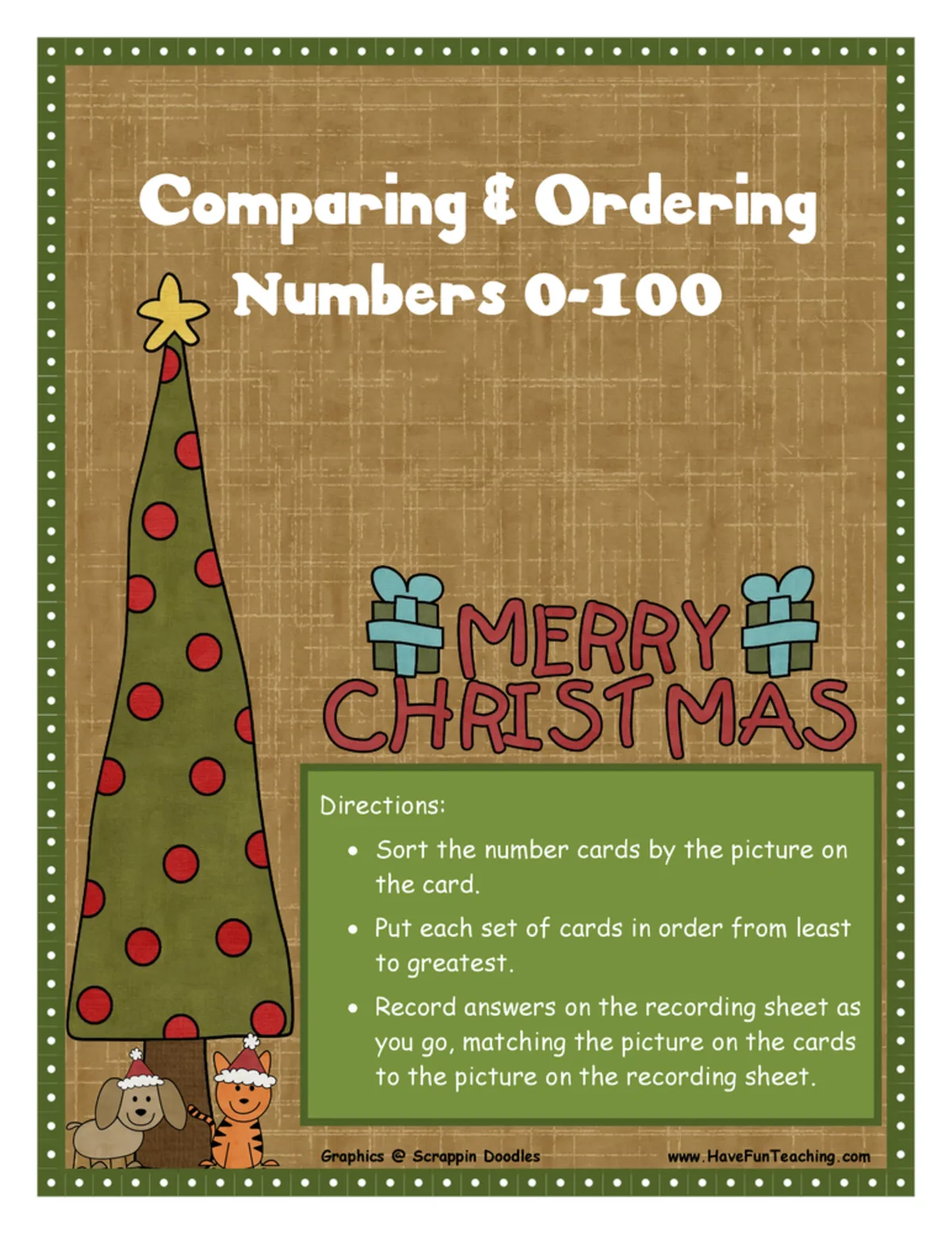 An educational teaching resource from Have Fun Teaching entitled Ordering Numbers 0-100 Christmas Activity downloadable at Teach Simple.
