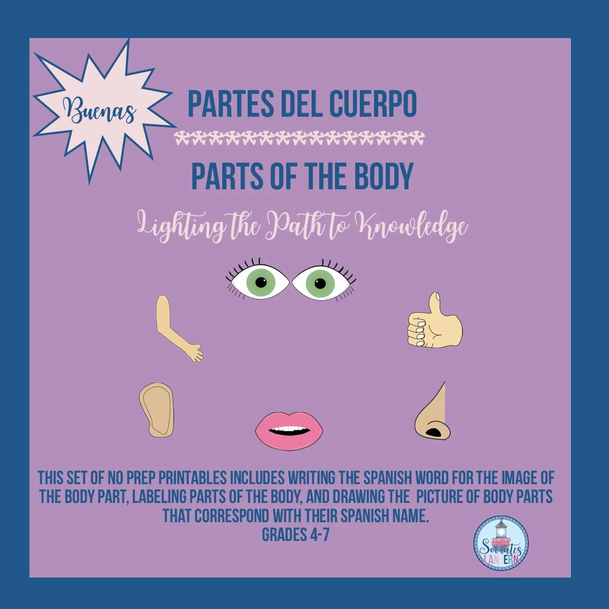 An educational teaching resource from Socrates Lantern entitled Partes Del Cuerpo (Parts of the Body) downloadable at Teach Simple.