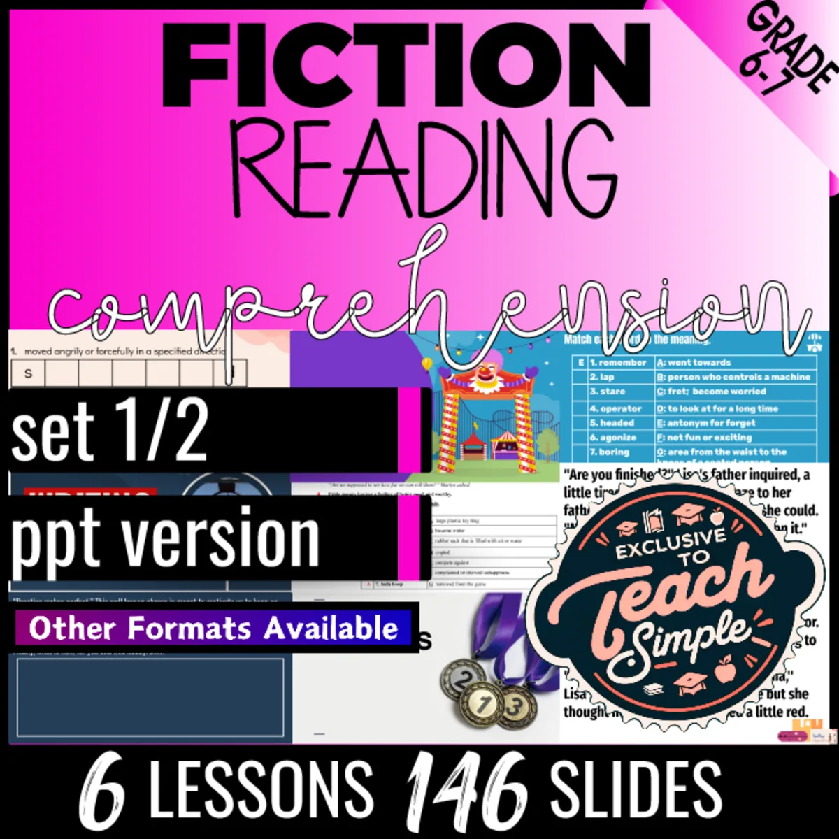 An educational teaching resource from Cored Education entitled Reading Comprehension Passages Fiction Set 1 (PPT) downloadable at Teach Simple.