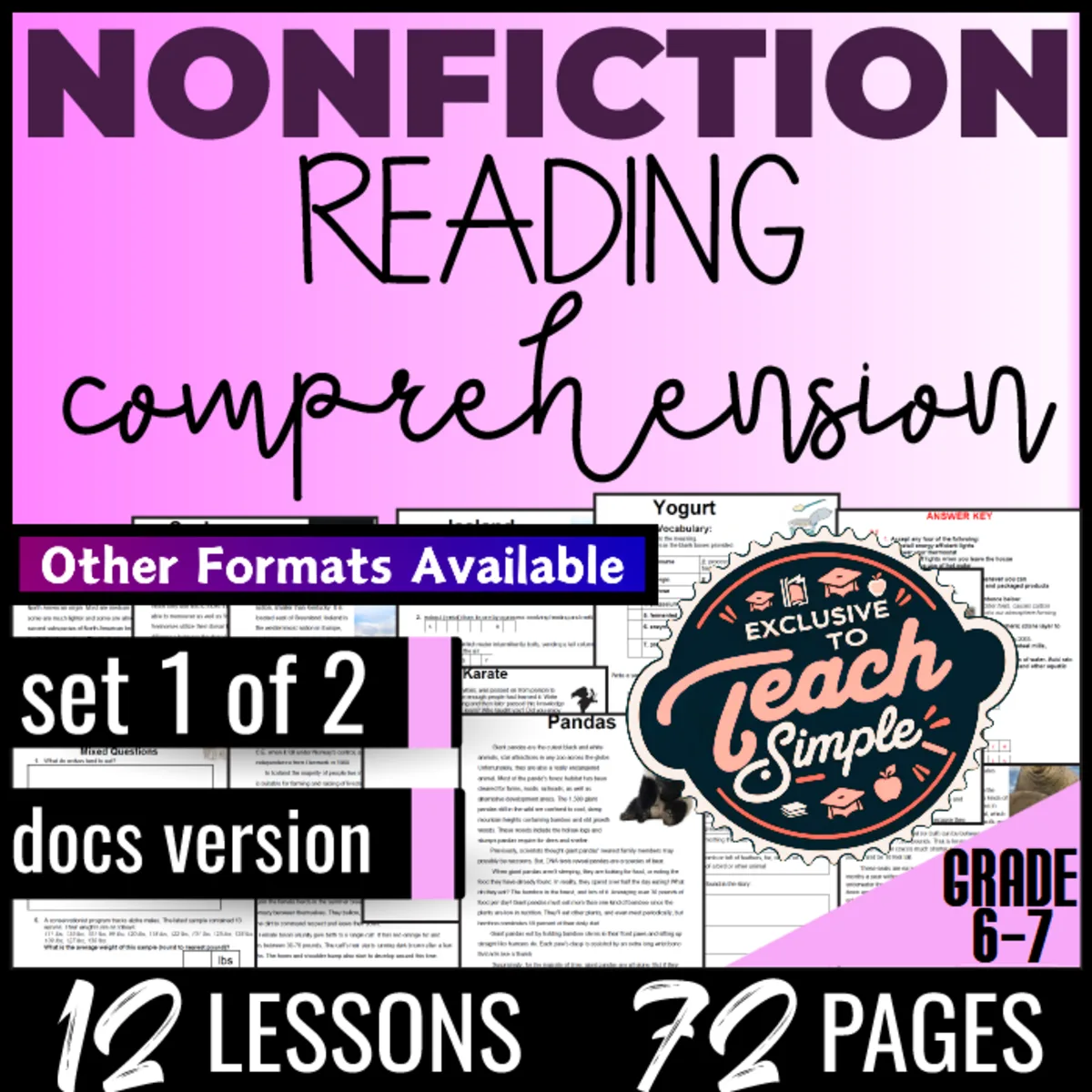 An educational teaching resource from Cored Education entitled Reading Comprehension Passages Nonfiction Set 1 (Docs) Digital Centers downloadable at Teach Simple.
