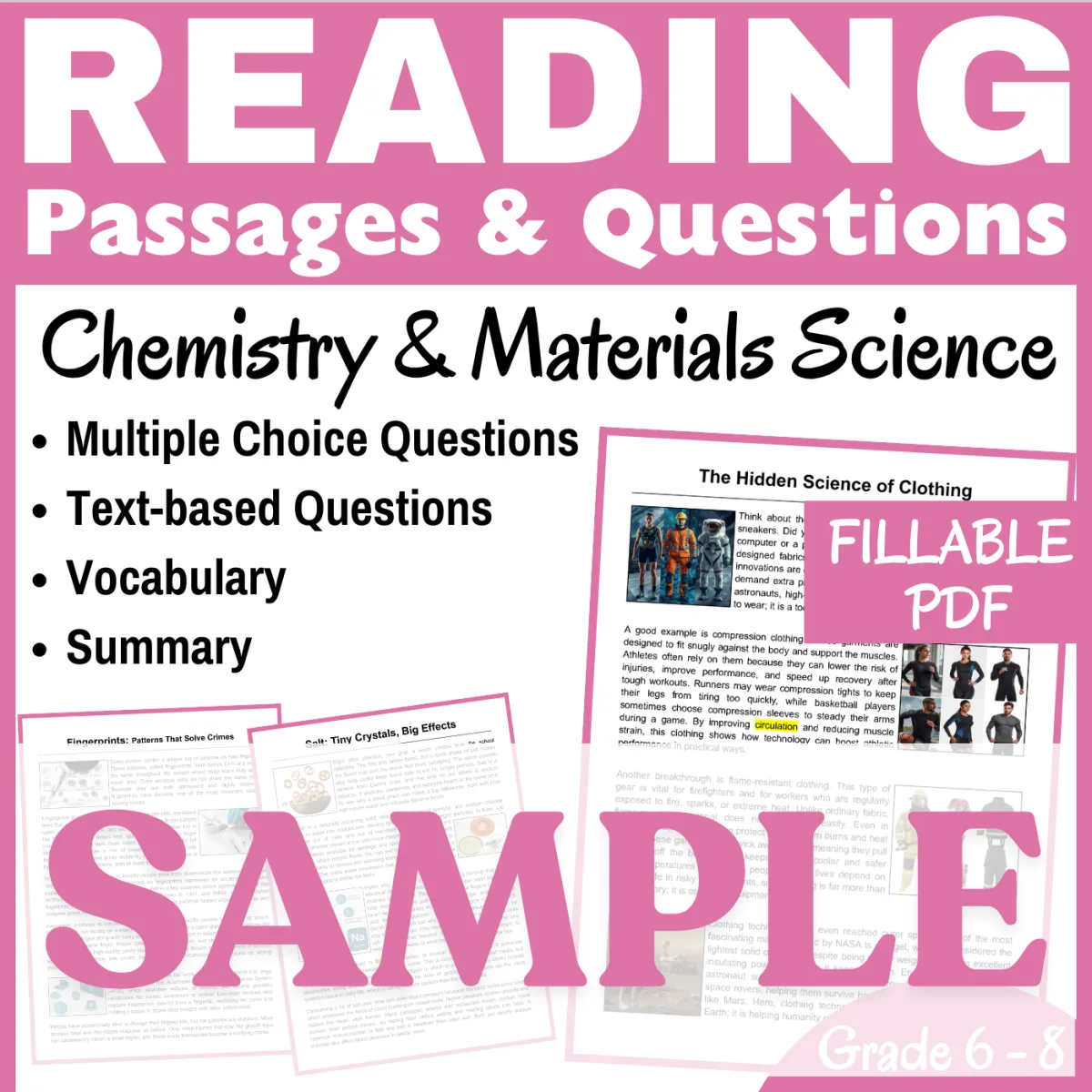 An educational teaching resource from CORED Education - Middle & High School entitled SAMPLE Reading Passage. Chemistry & Materials Science (FILLABLE PDF) downloadable at Teach Simple.