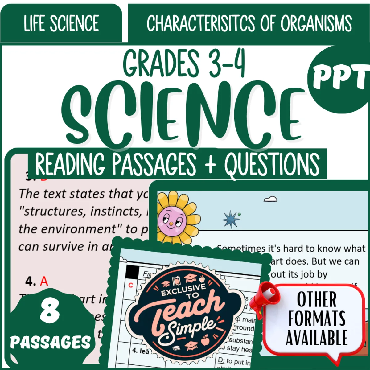An educational teaching resource from Cored Education entitled Science Comprehension on Characteristics of Organisms (PPT) downloadable at Teach Simple.