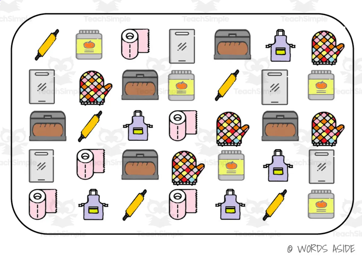 An educational teaching resource from WORDS ASIDE entitled Semantic Themed Activity Boards Set 12: KITCHEN ITEMS downloadable at Teach Simple.