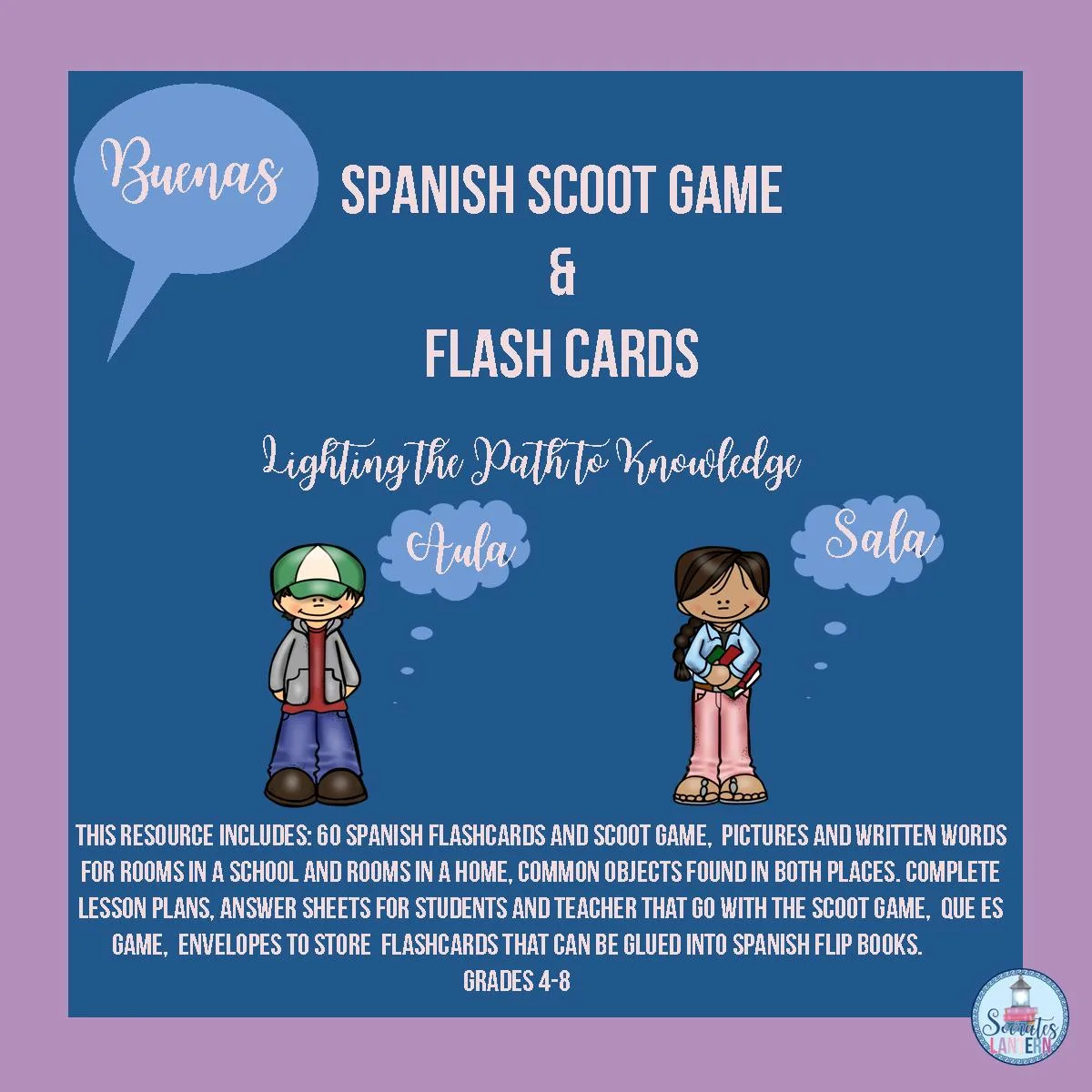 An educational teaching resource from Socrates Lantern entitled Spanish SCOOT Game and Flash Cards downloadable at Teach Simple.