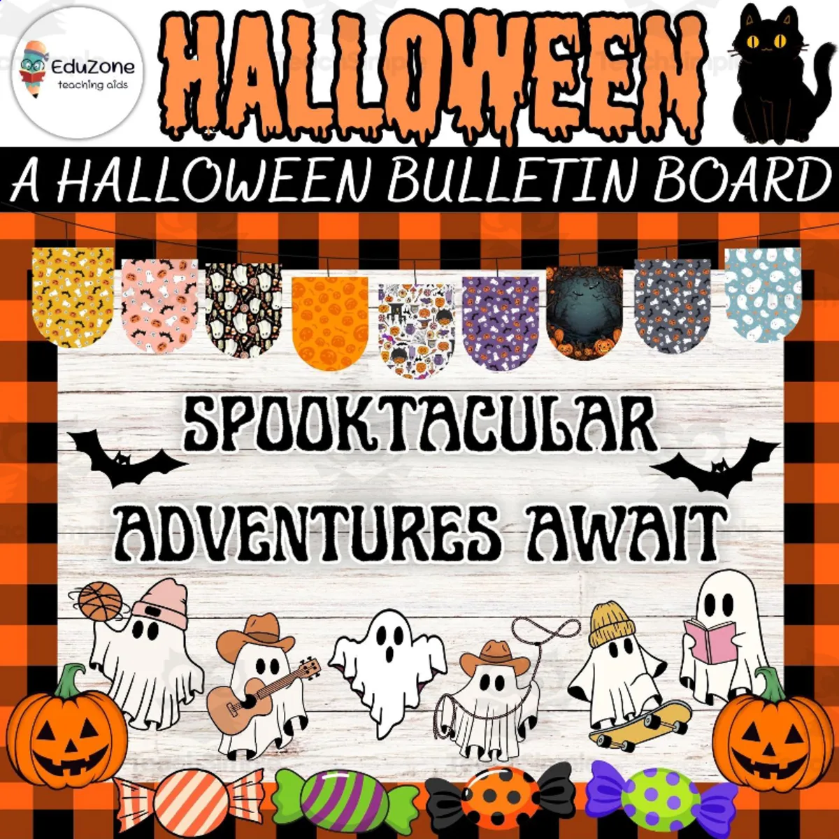 An educational teaching resource from Style Your Classroom entitled Spooktacular Adventures Await: Halloween Bulletin Board and Door Decor downloadable at Teach Simple.