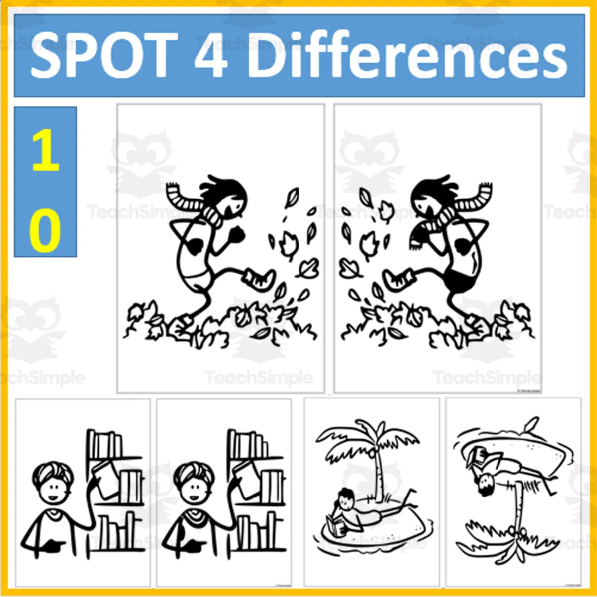 An educational teaching resource from WORDS ASIDE entitled Spot Four Differences Series |10| downloadable at Teach Simple.