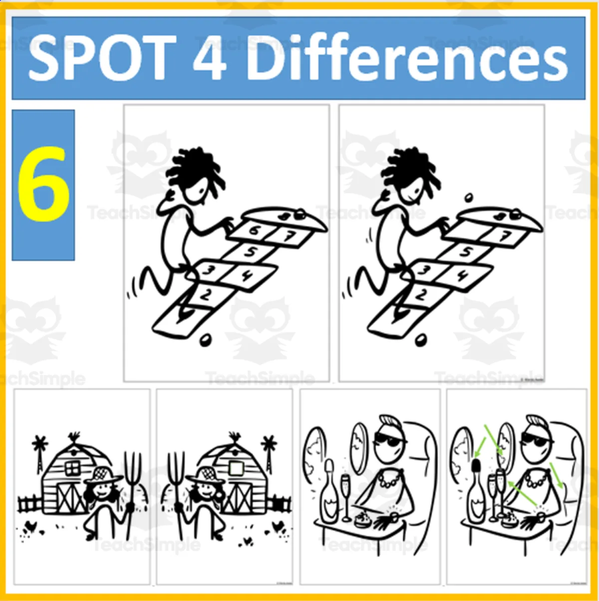 An educational teaching resource from WORDS ASIDE entitled Spot Four Differences Series |6| downloadable at Teach Simple.