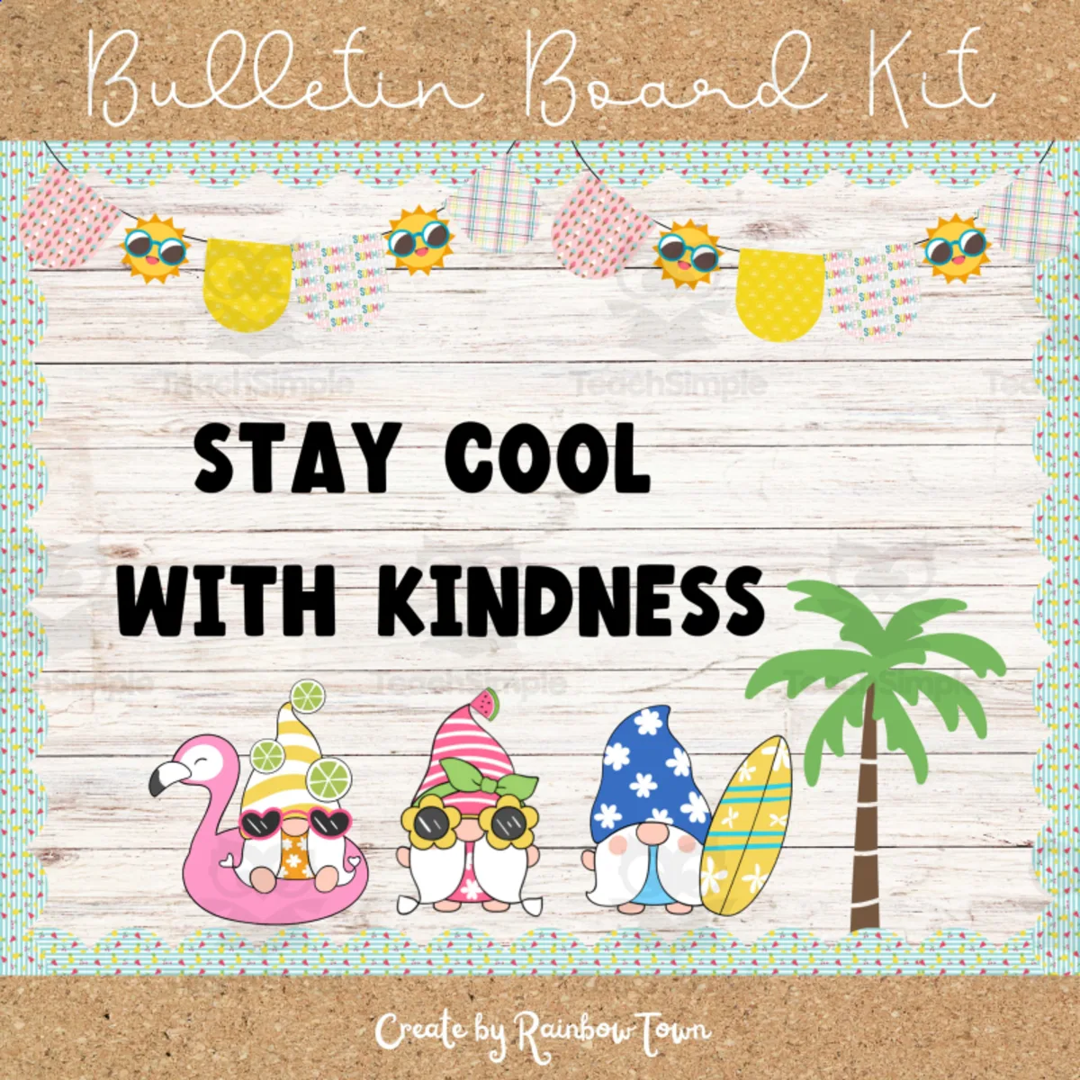 An educational teaching resource from RainbowTown entitled Stay Cool With Kindness Gnomes Bulletin Boards Summer Classroom Door Decor downloadable at Teach Simple.