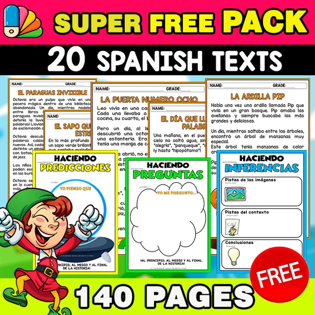 An educational teaching resource from EDITORIAL LAURA EDUCA entitled SUPER FREE PACK | 20 SPANISH TEXTS + ANCHOR CHARTS downloadable at Teach Simple.